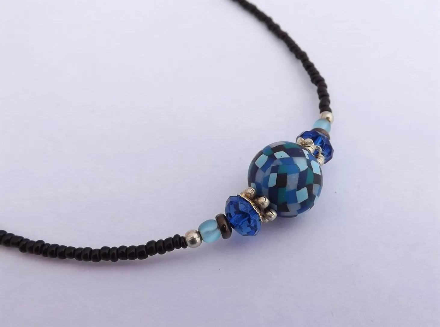 Handmade Mixed Blue Squares Kathryn Design Handmade Bead Necklace