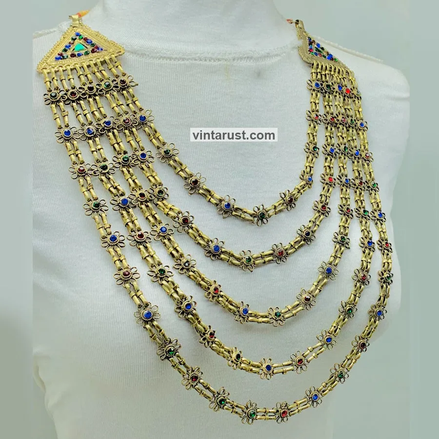 Handmade Multi Strands Tribal Bib Necklace