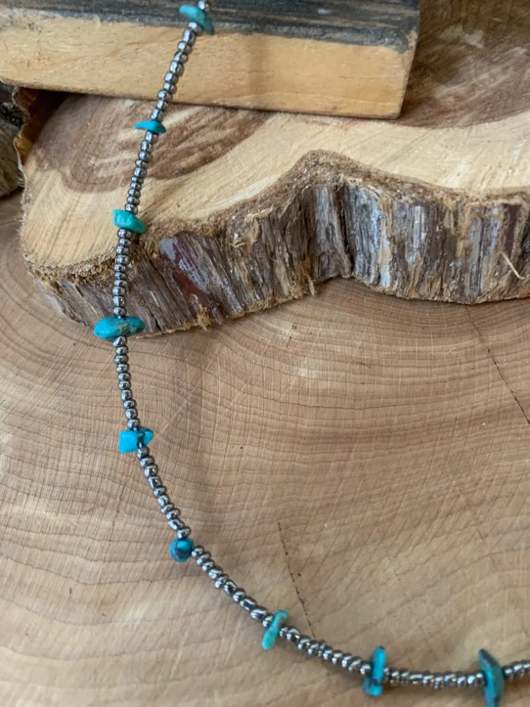 Handmade Seed Bead & Natural Turquoise Necklace