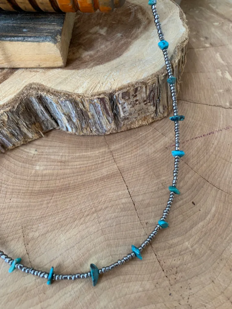 Handmade Seed Bead & Natural Turquoise Necklace