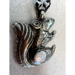 Handmade Silver Mother of Pearl Squirrel Necklace