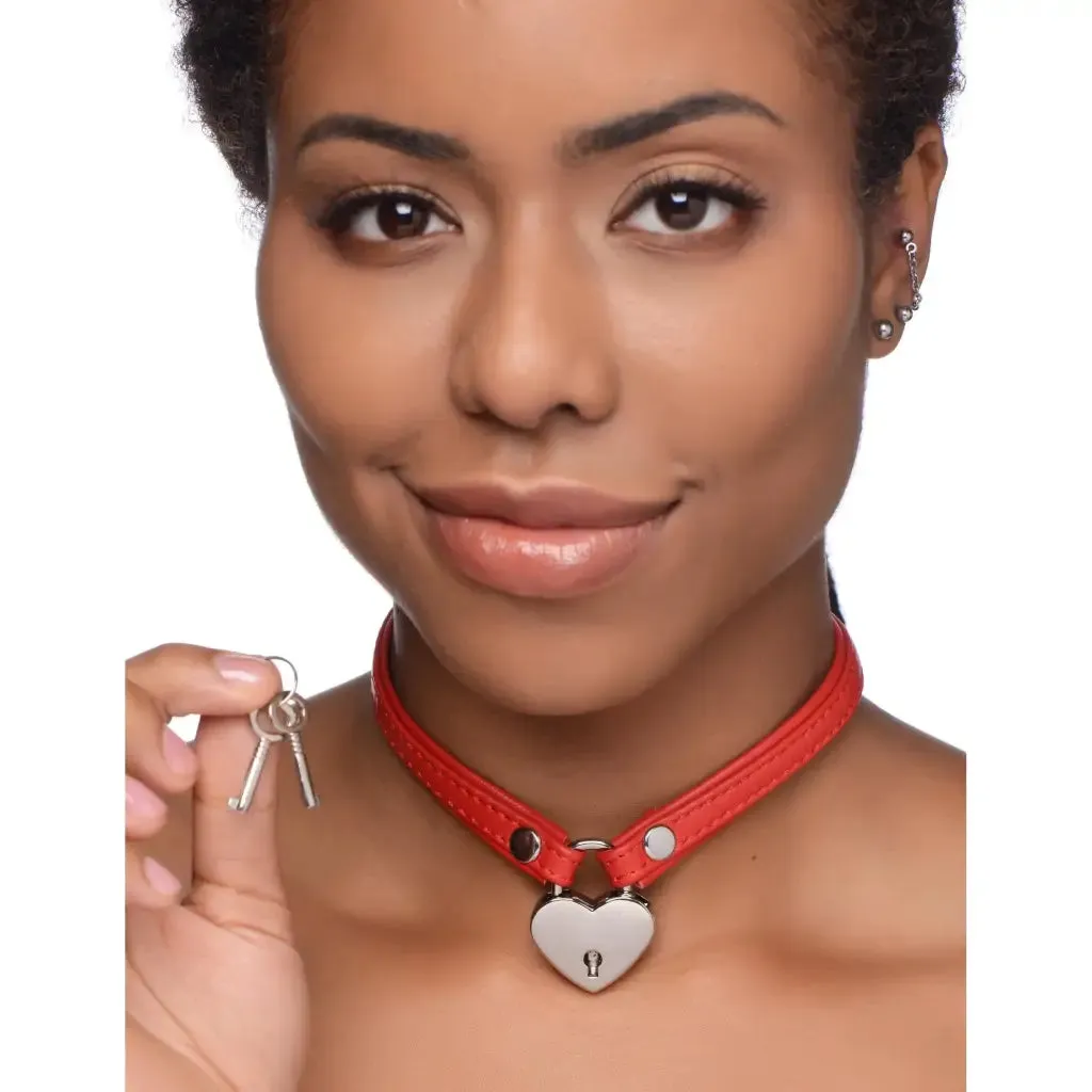 Heart Lock Leather Choker With Lock And Key