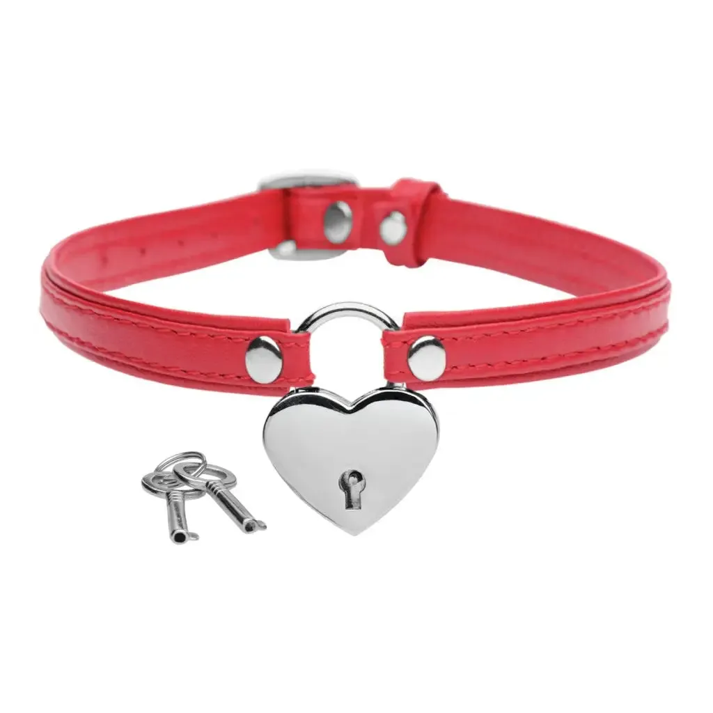 Heart Lock Leather Choker With Lock And Key