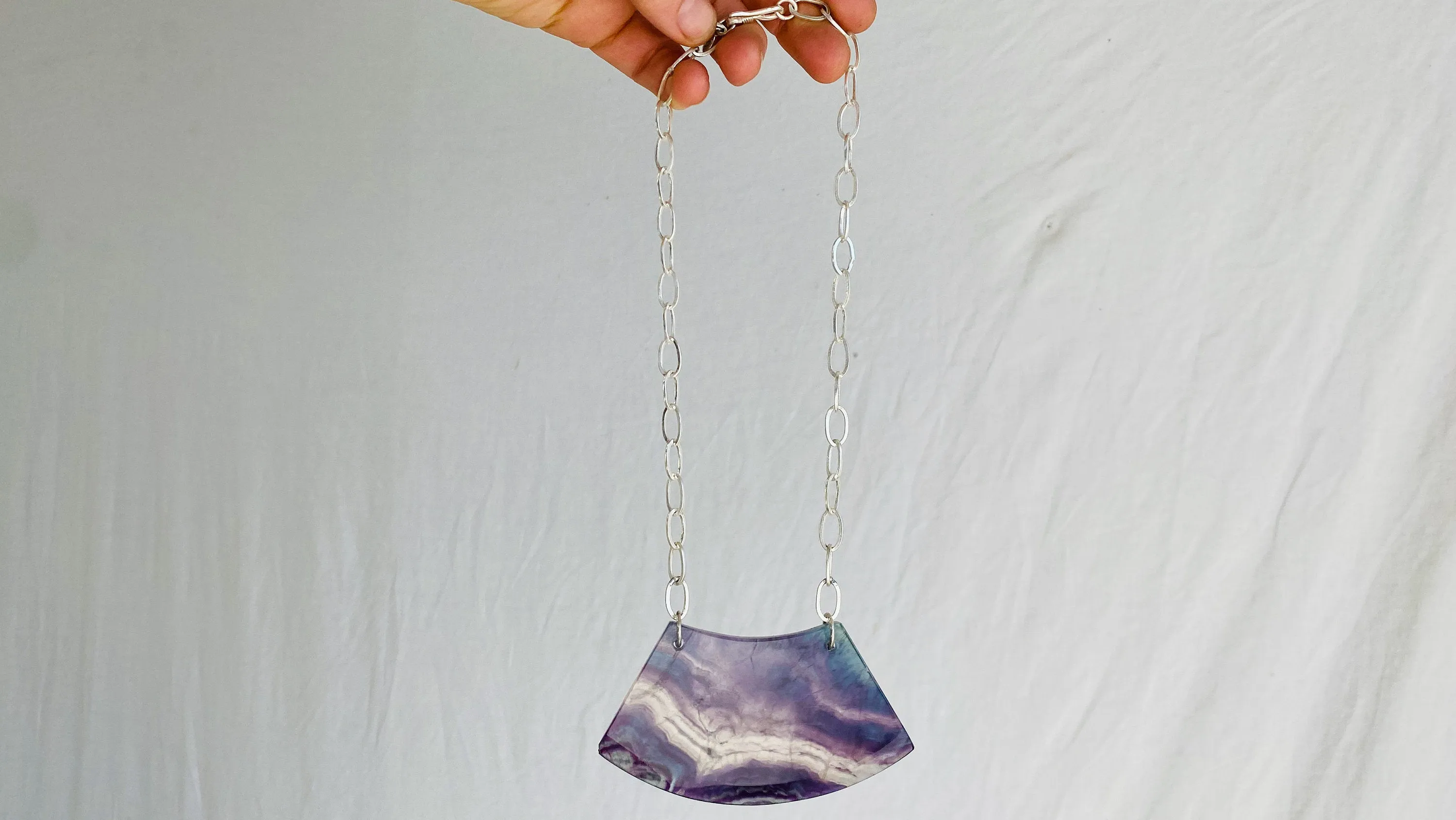 Huge Rainbow Fluorite & Silver Pendant Necklace. Atelier Aadya