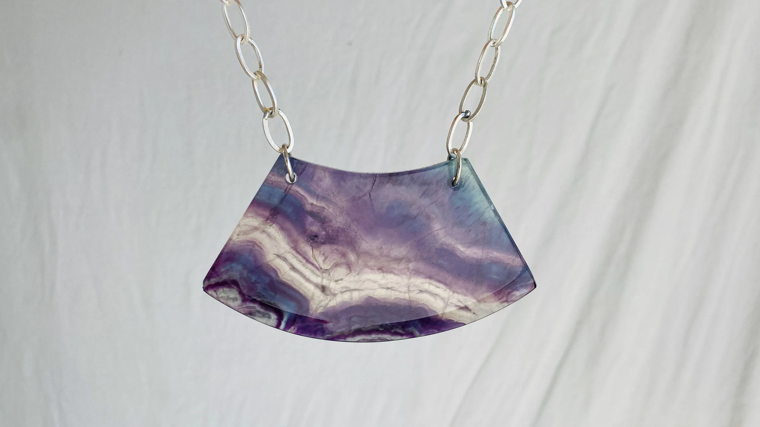 Huge Rainbow Fluorite & Silver Pendant Necklace. Atelier Aadya