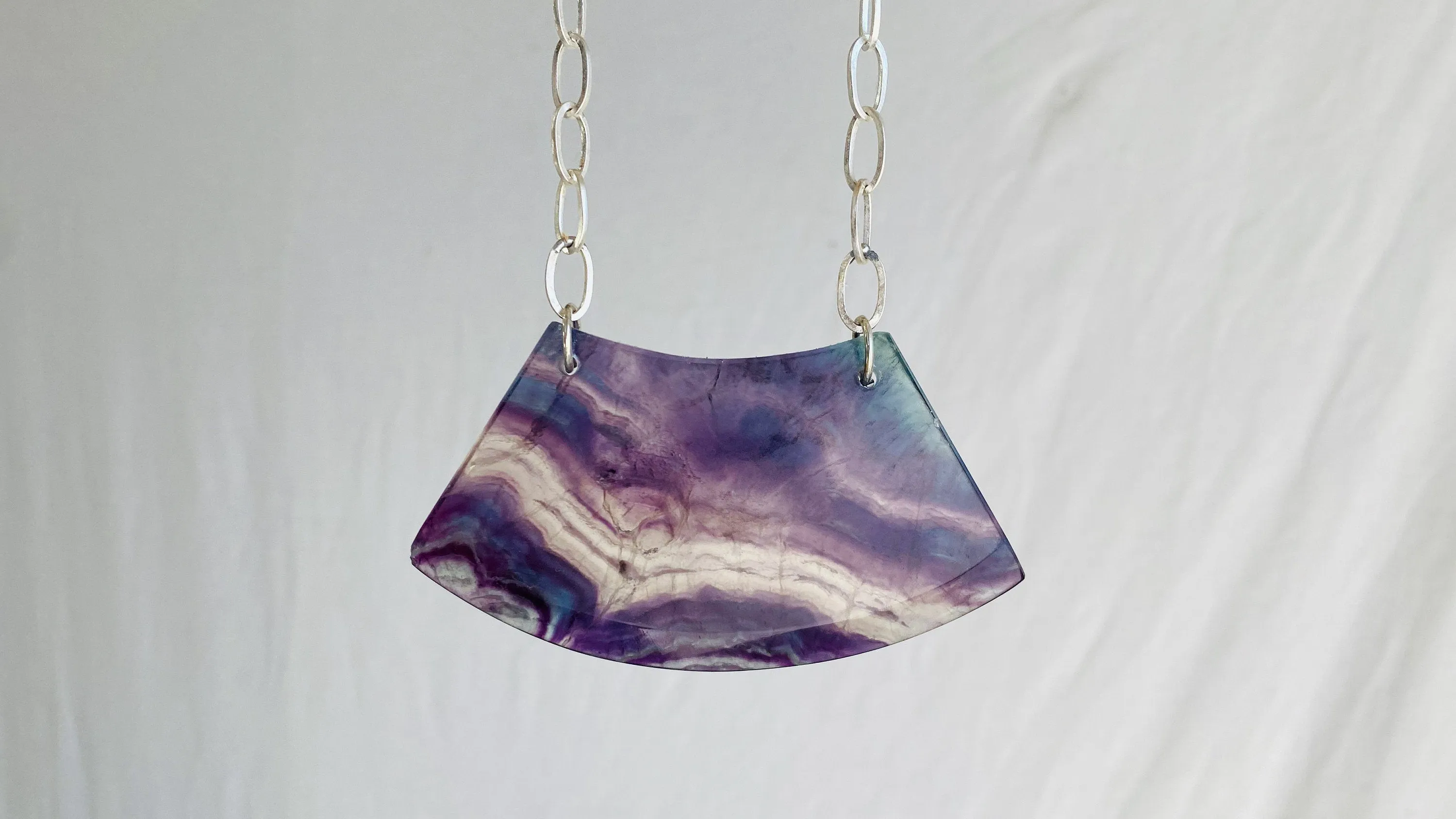 Huge Rainbow Fluorite & Silver Pendant Necklace. Atelier Aadya