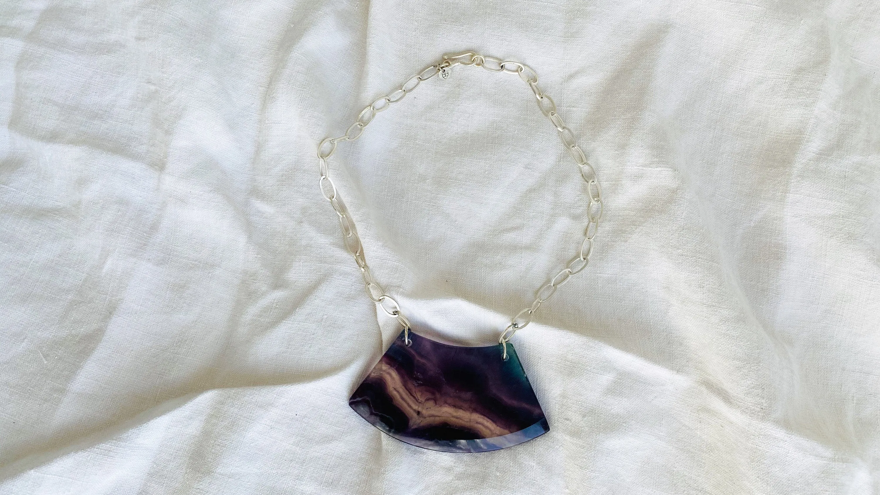 Huge Rainbow Fluorite & Silver Pendant Necklace. Atelier Aadya
