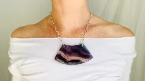Huge Rainbow Fluorite & Silver Pendant Necklace. Atelier Aadya
