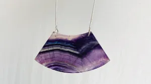 Huge Rainbow Fluorite and Silver Pendant Necklace. Snake Chain