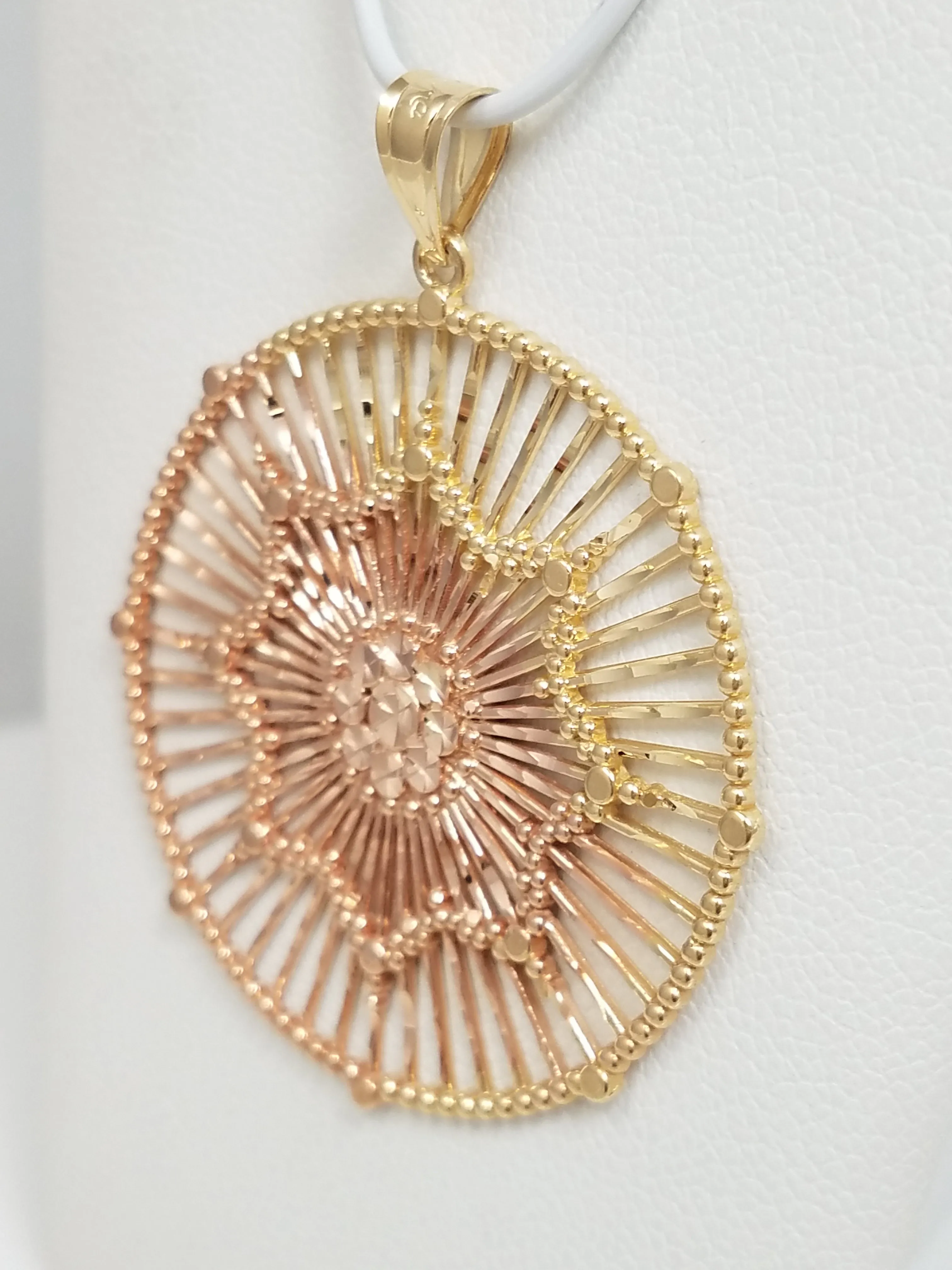 Intricate 14k Two Tone Gold Round Pendant