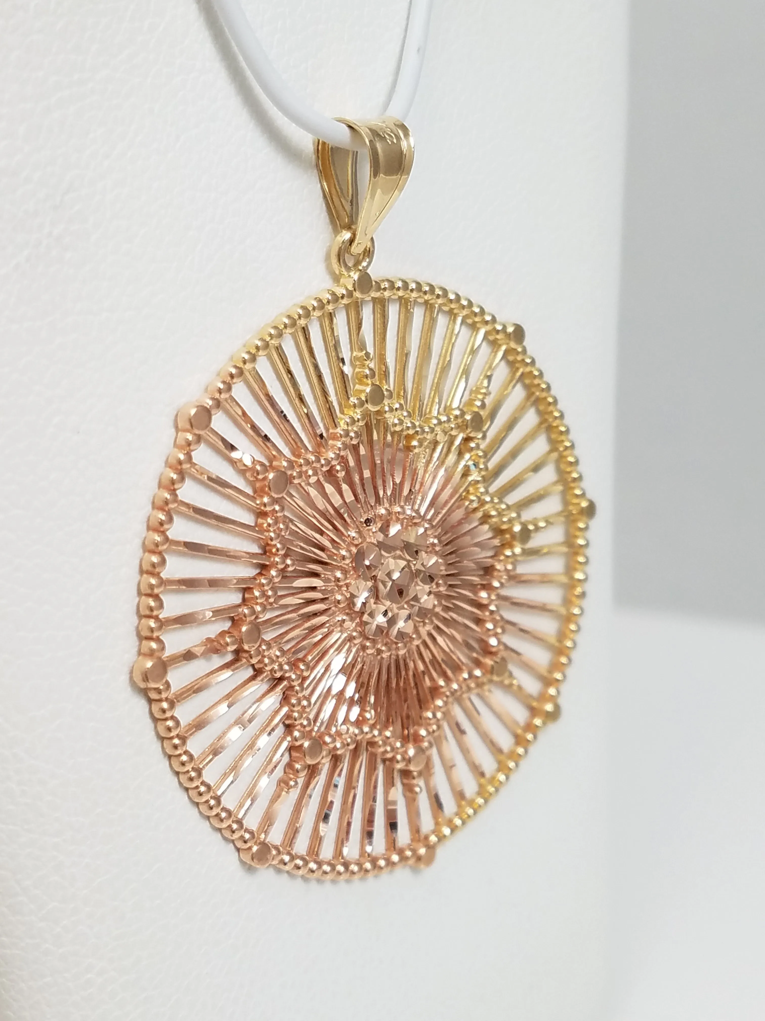 Intricate 14k Two Tone Gold Round Pendant