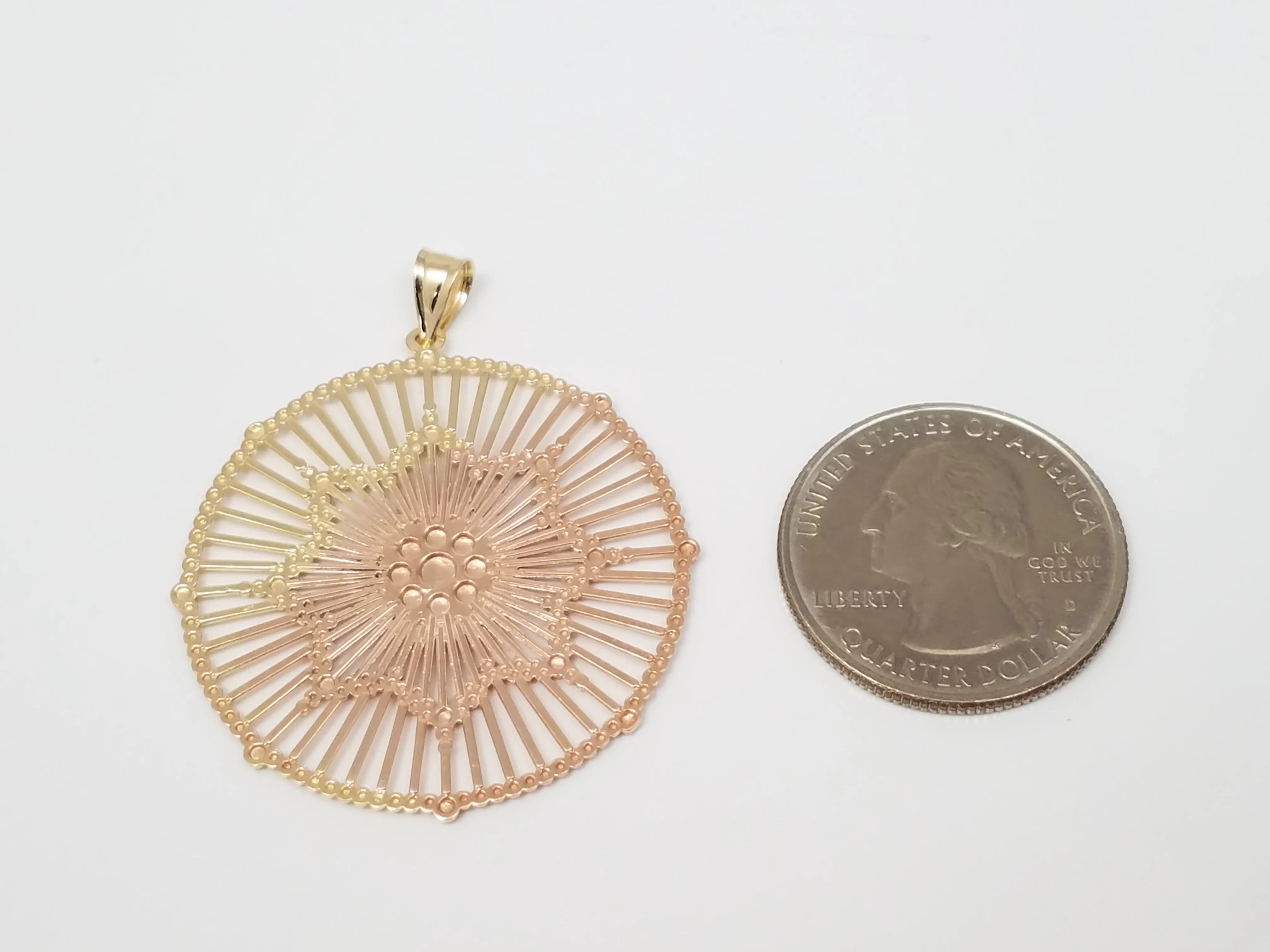 Intricate 14k Two Tone Gold Round Pendant