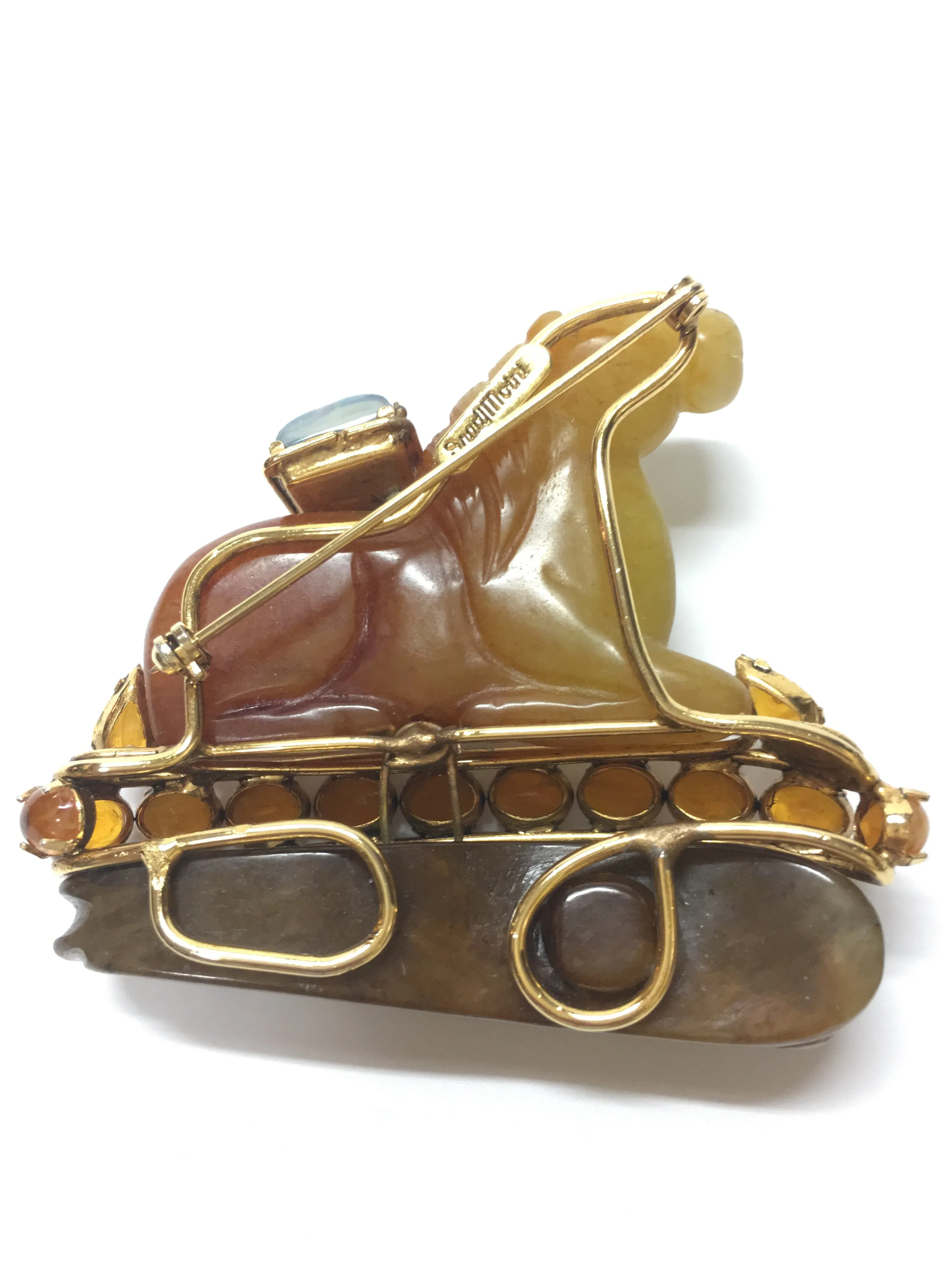 IRADJ MOINI ANTIQUE AGATE/ JEWELED HORSE BROOCH