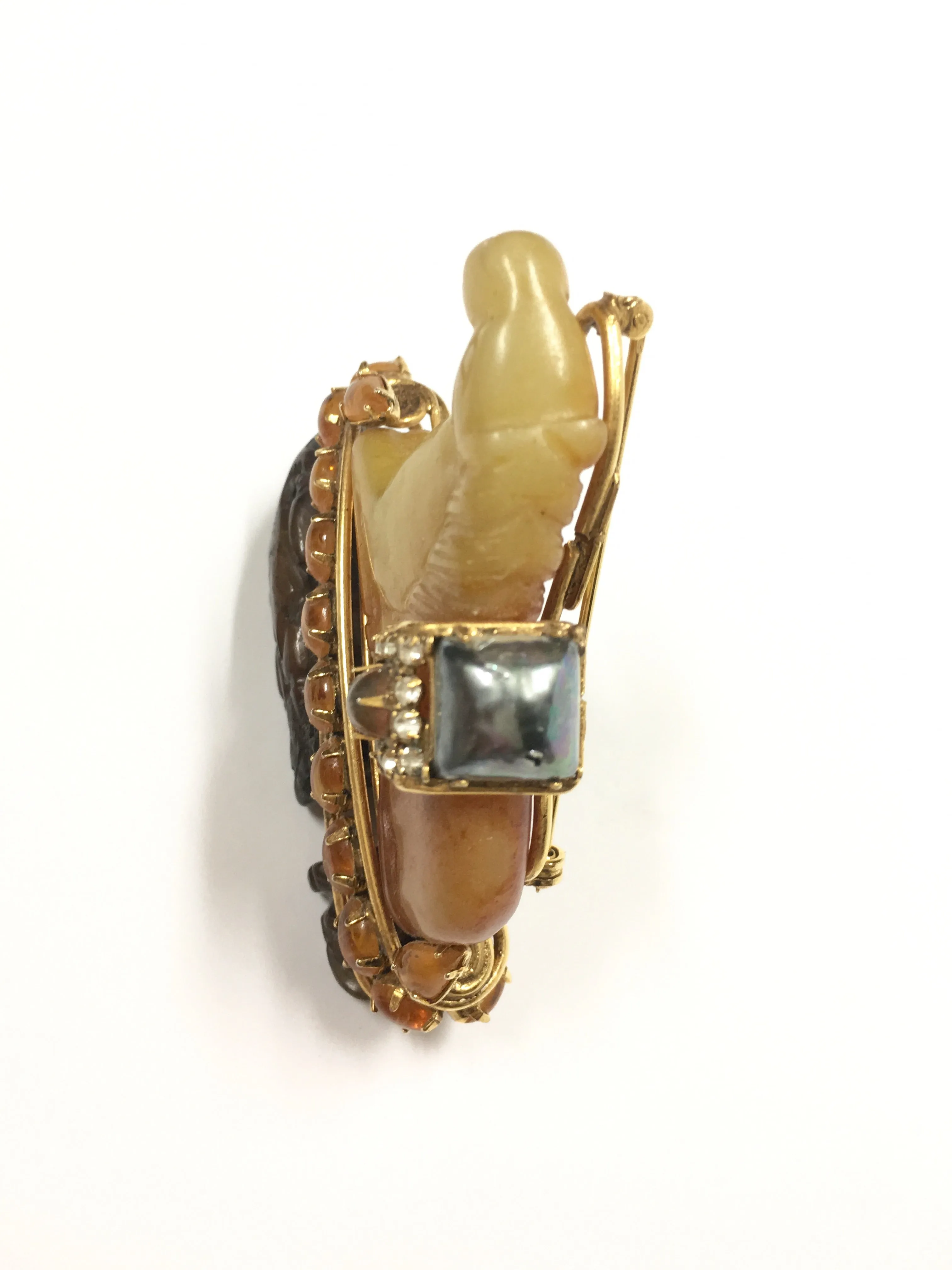 IRADJ MOINI ANTIQUE AGATE/ JEWELED HORSE BROOCH