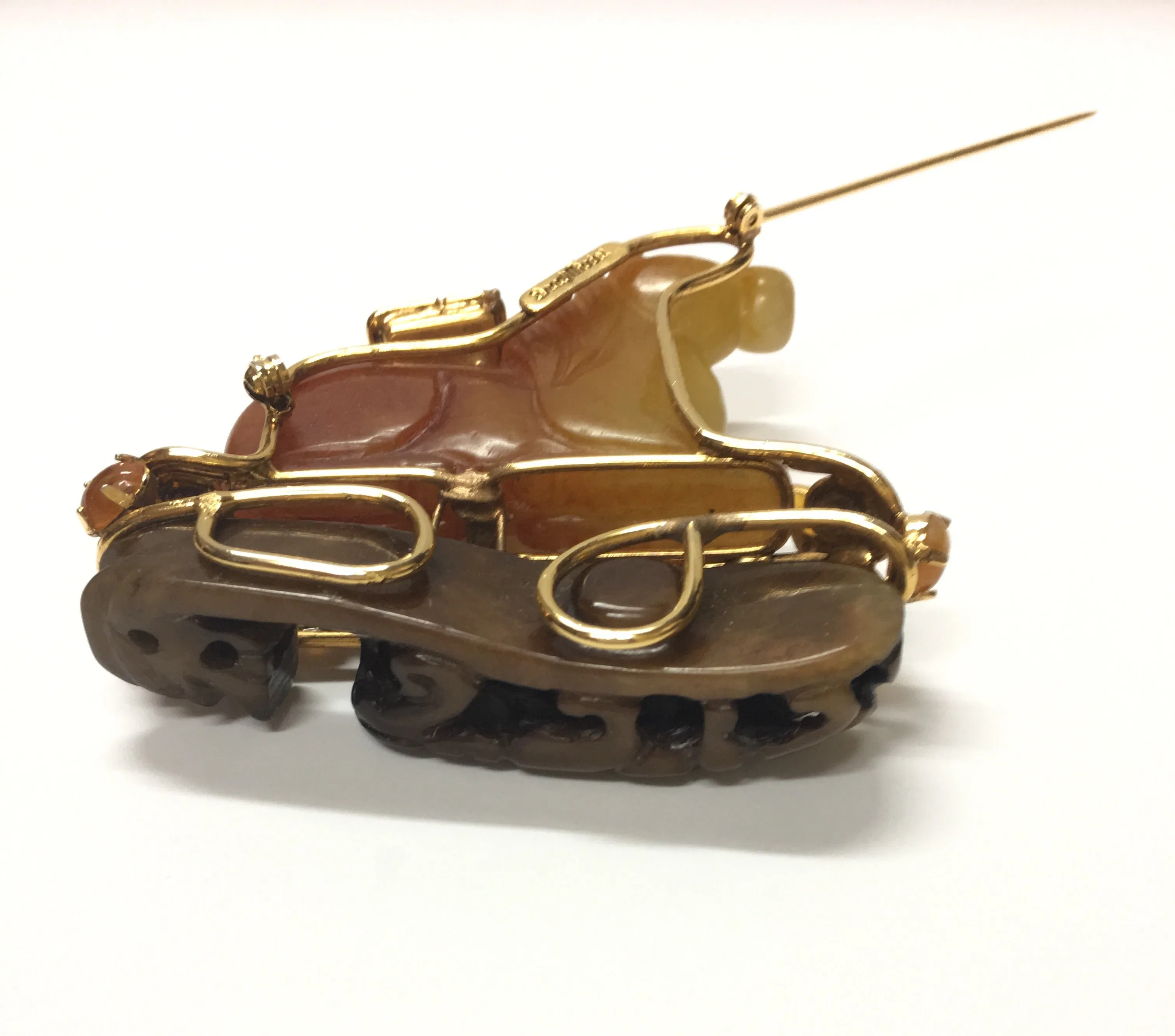 IRADJ MOINI ANTIQUE AGATE/ JEWELED HORSE BROOCH