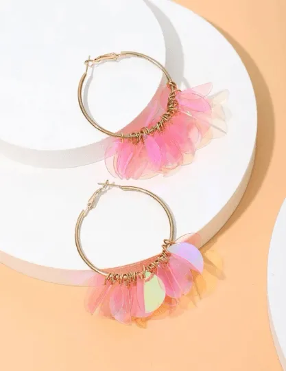 Iridescent - colourful layered clear shell petals earrings | dangle petals floral earrings | lightweight bridal party wedding earrings