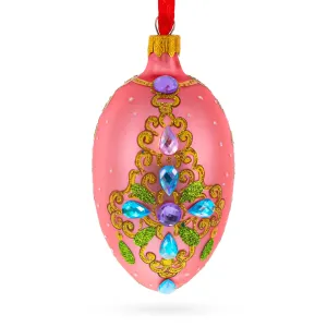 Italian Fashion House Jeweled Brooch Glass Egg Christmas Ornament 4 Inches