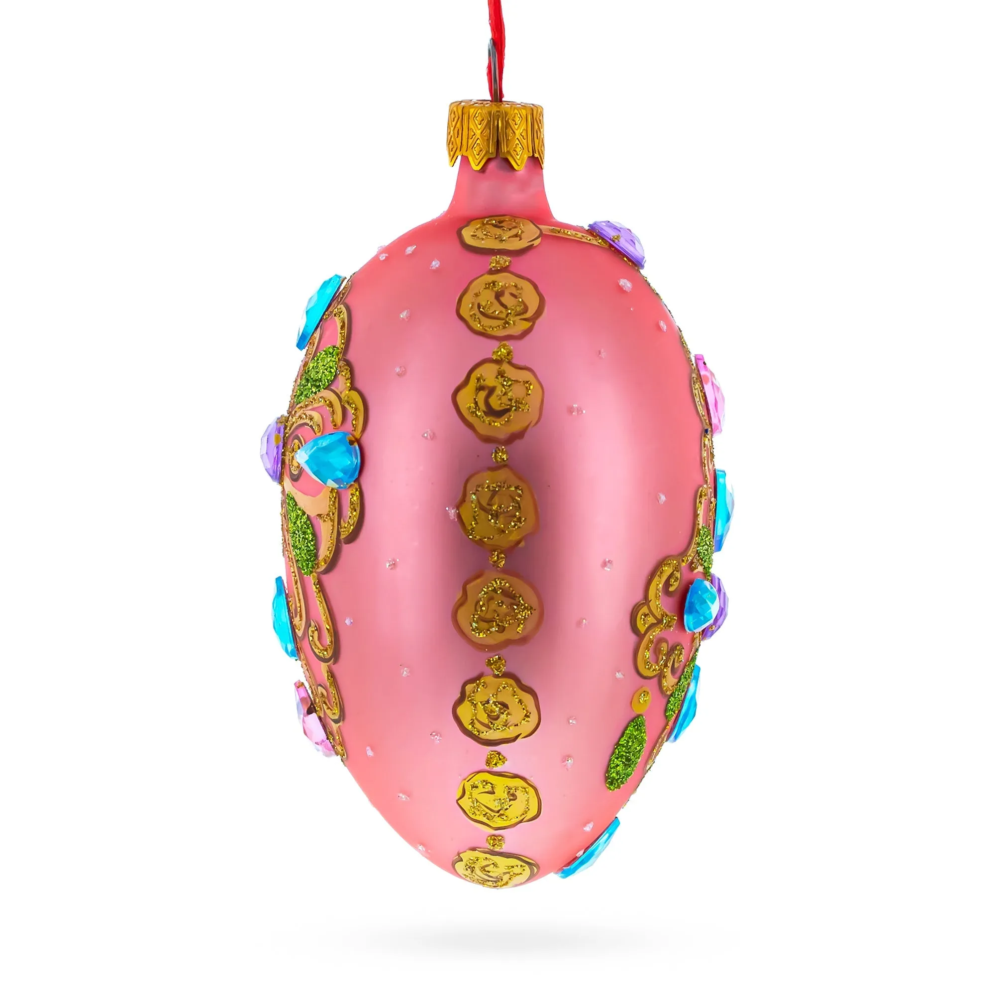 Italian Fashion House Jeweled Brooch Glass Egg Christmas Ornament 4 Inches