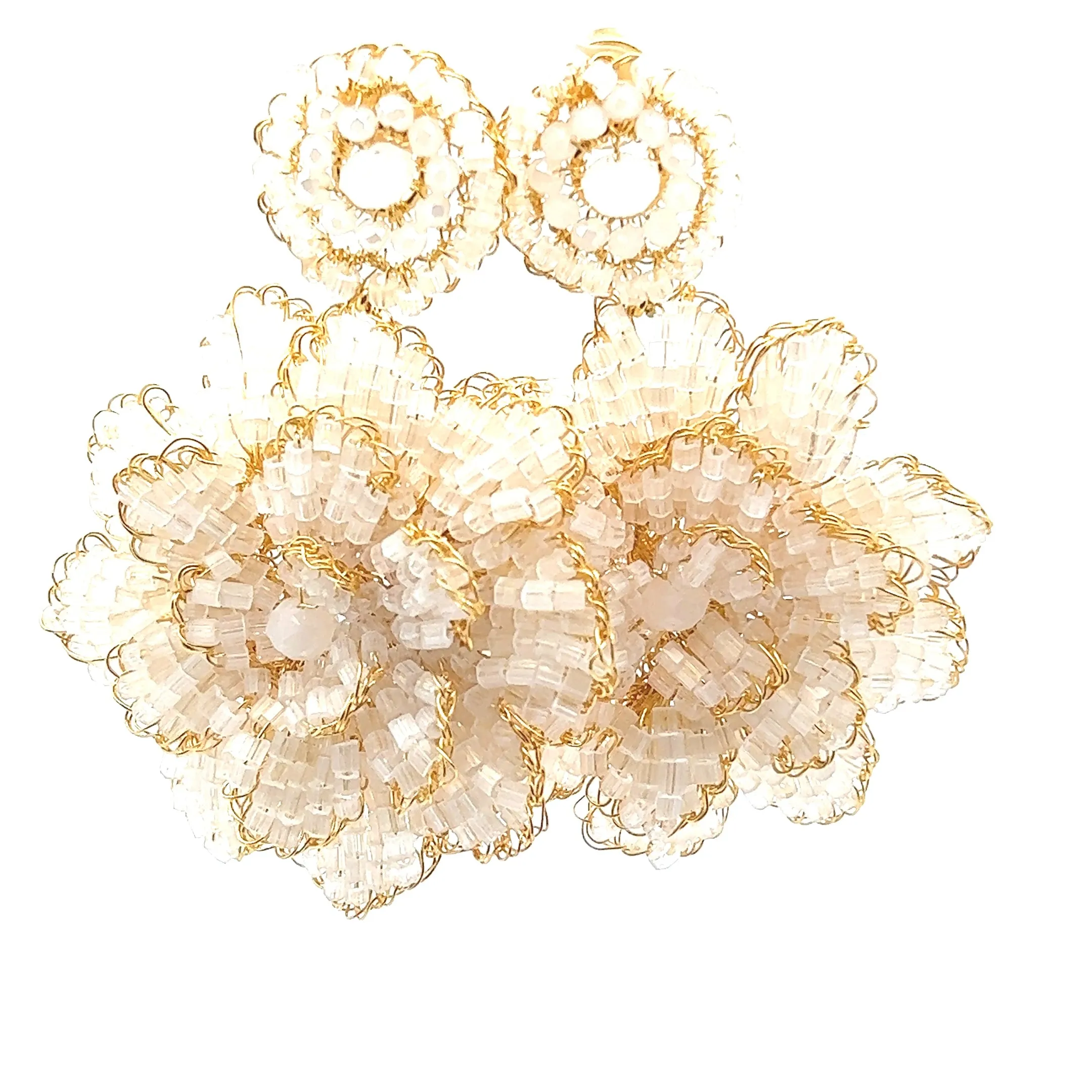 Ivory & Gold Floral Crystal Statement Earring