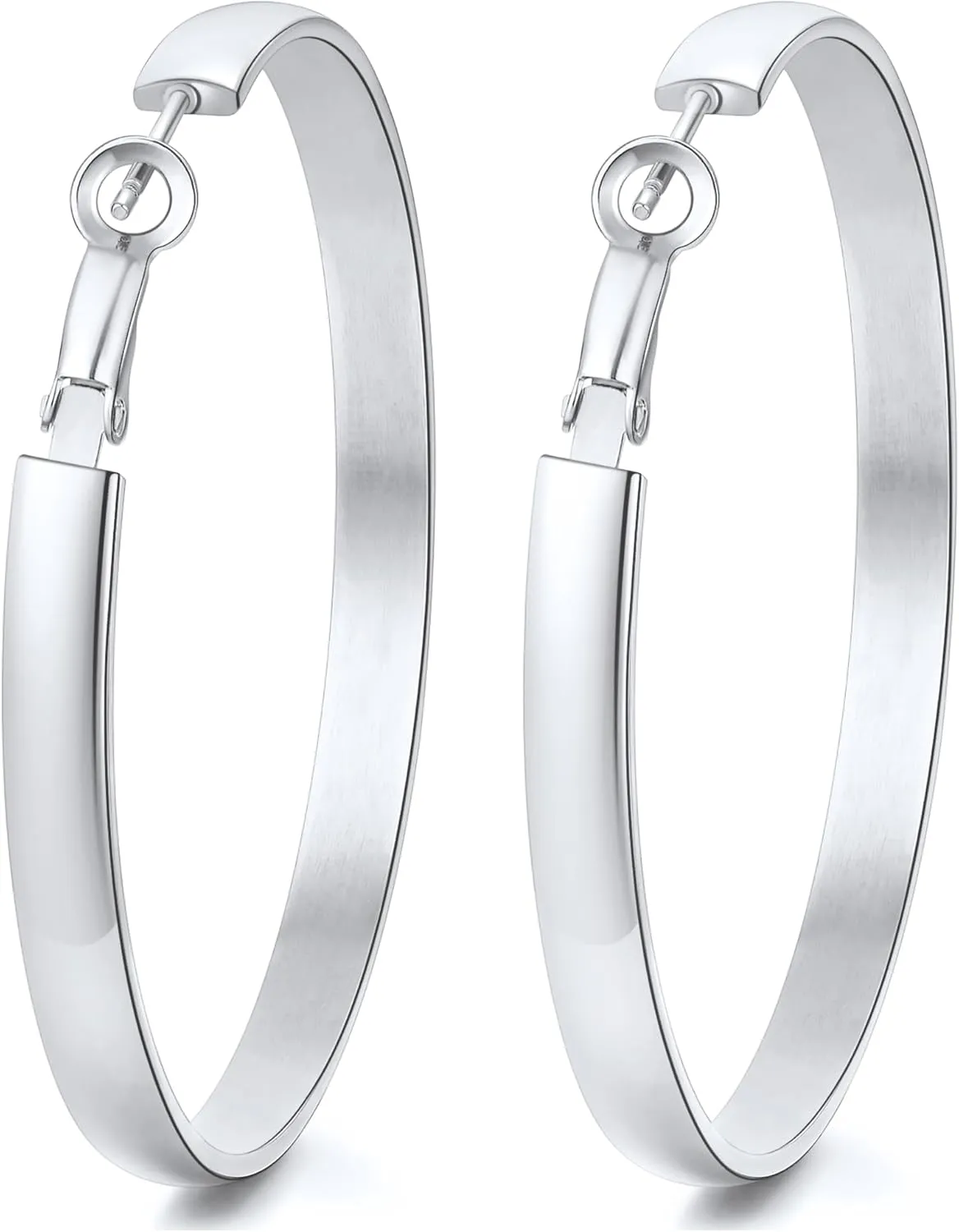 Jewlpire 14K Gold Plated 925 Sterling Sliver Post Hoop Earrings, 4MM/5MM Thick Non Tarnish Lightweight Hoop Earrings for Women Trendy 20/30/40/50/60/70mm