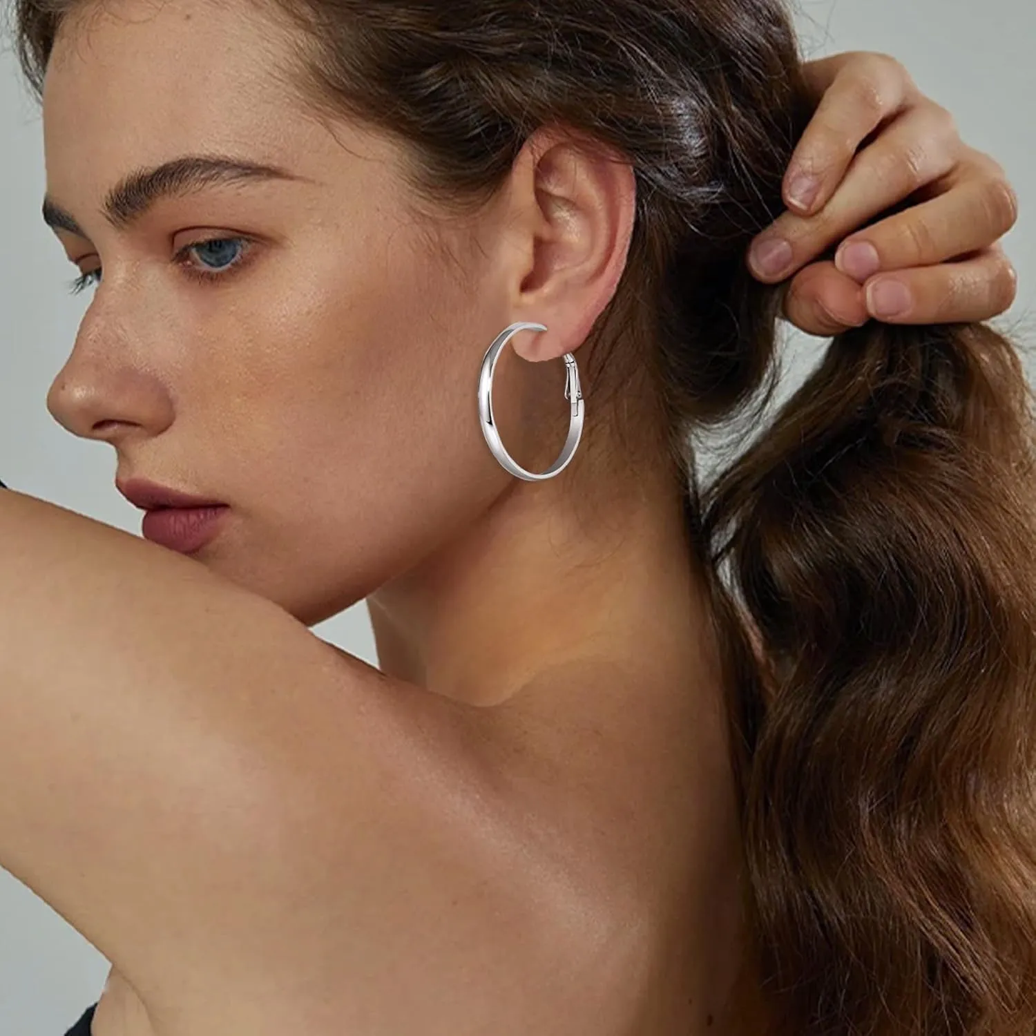 Jewlpire 14K Gold Plated 925 Sterling Sliver Post Hoop Earrings, 4MM/5MM Thick Non Tarnish Lightweight Hoop Earrings for Women Trendy 20/30/40/50/60/70mm