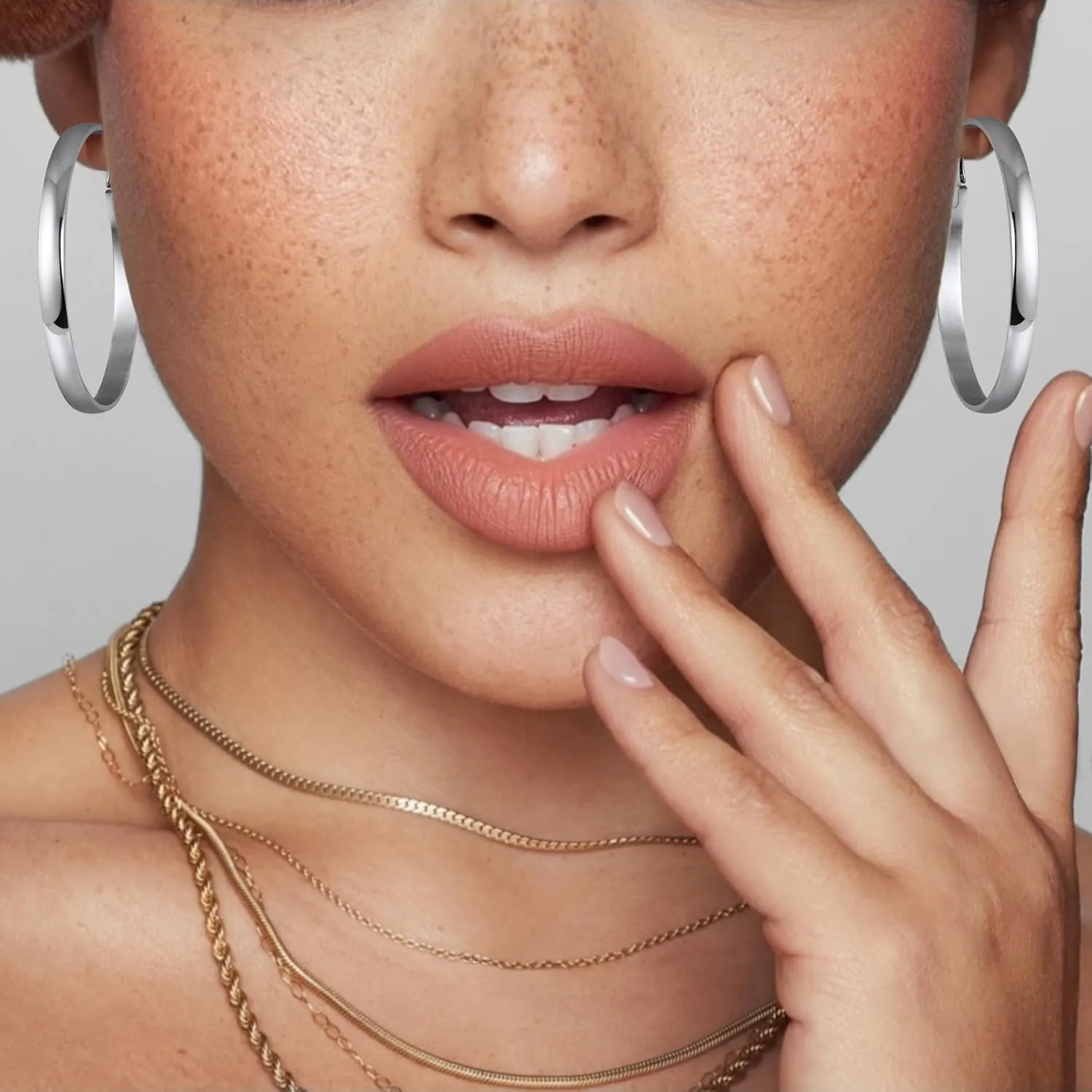 Jewlpire 14K Gold Plated 925 Sterling Sliver Post Hoop Earrings, 4MM/5MM Thick Non Tarnish Lightweight Hoop Earrings for Women Trendy 20/30/40/50/60/70mm