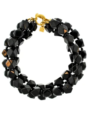Karl Lagerfeld Vintage Black Beaded Triple Row Choker Necklace