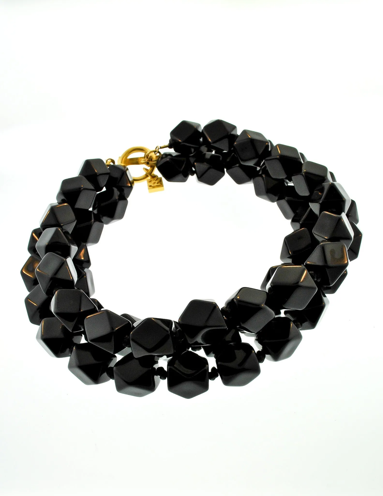 Karl Lagerfeld Vintage Black Beaded Triple Row Choker Necklace