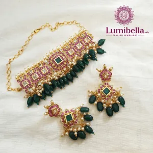Kemp Bridal Choker With Green Beads