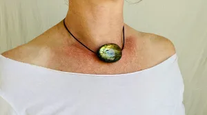 Labradorite Pendant. Leather Cord, Sterling Silver.