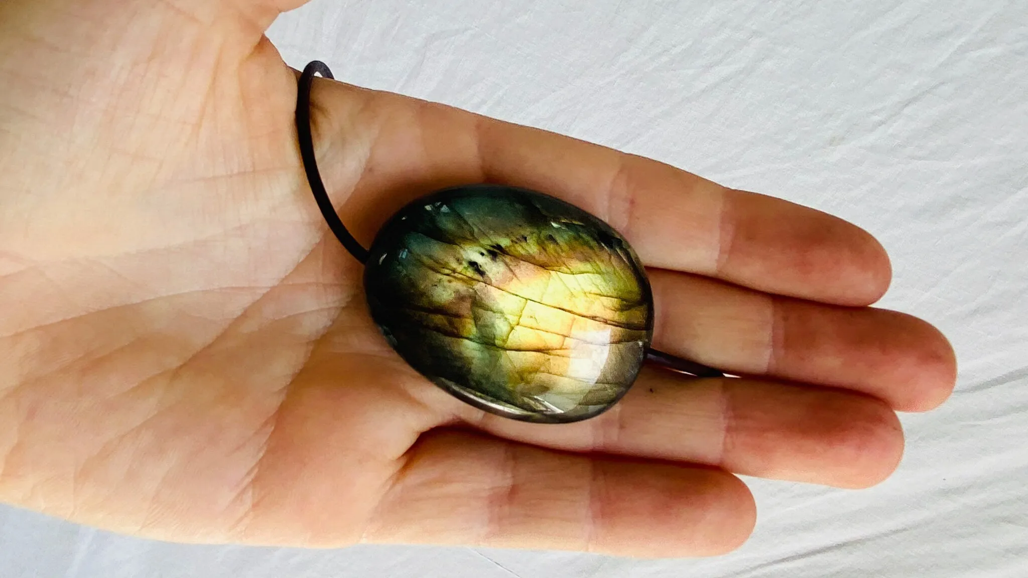 Labradorite Pendant. Leather Cord, Sterling Silver.