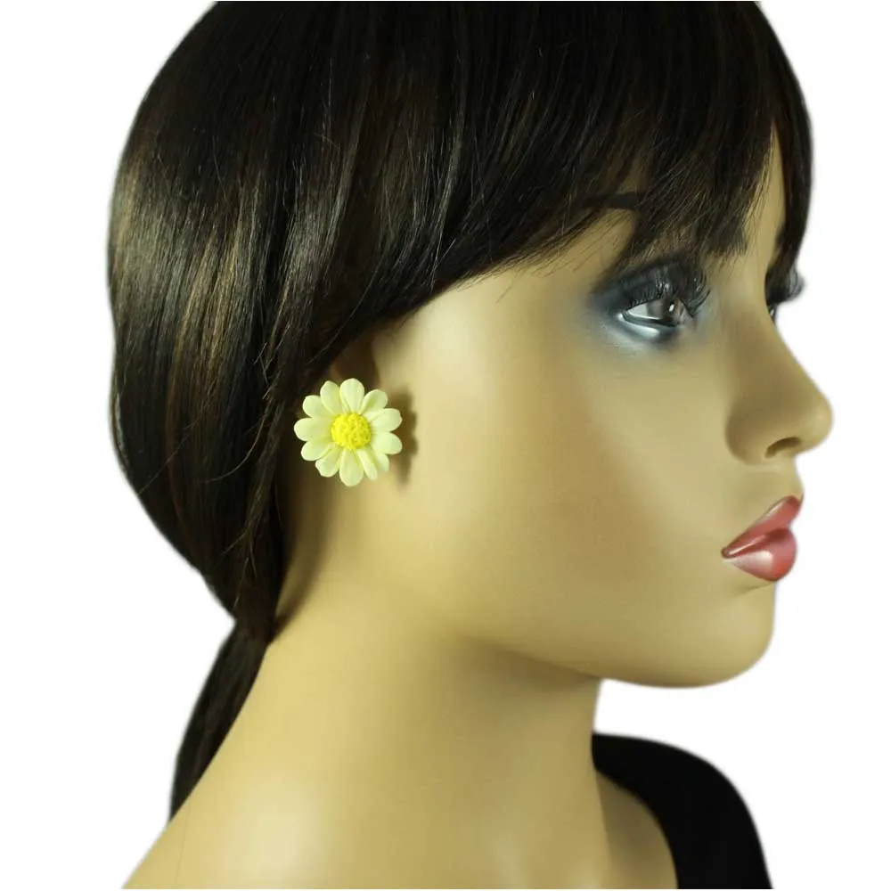 Lemon Yellow Fimo Clay Daisy Pierced Earring - FE410