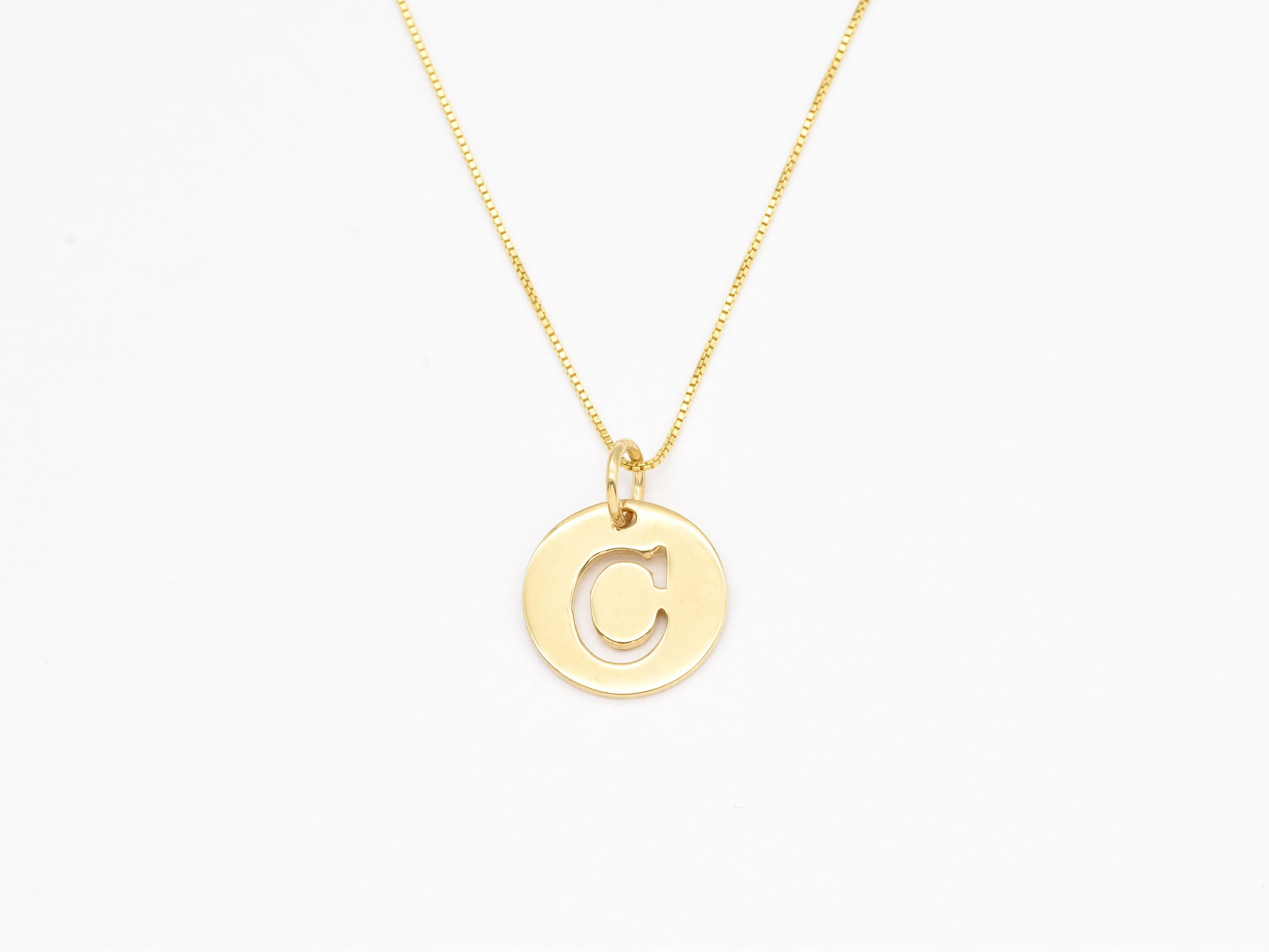 Letter C Gold Pendant - Round Letter Pendant - Gold Disc Letter Necklace