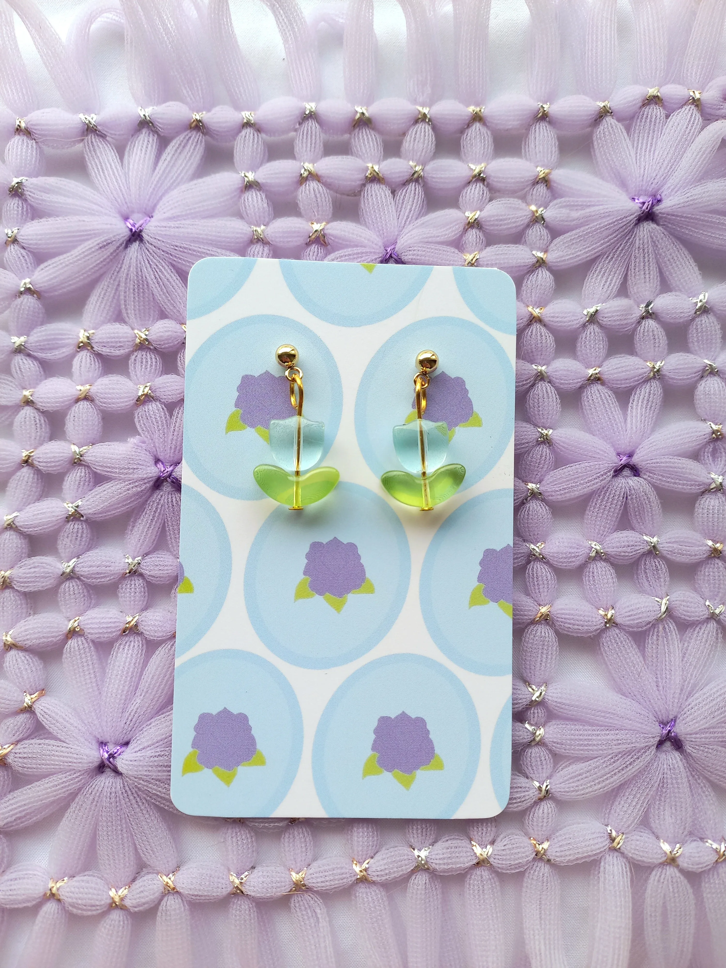Light Blue Tulip Ball Stud Earrings | Flower Power