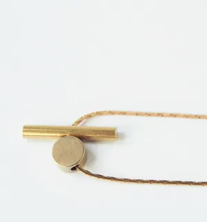 LIM02 Brass cylinder and brass disc necklace 18" brass chain