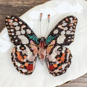 Lime Swallowtail Butterfly Hand Embroidered Beaded Brooch