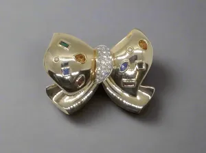 L’Officiel Luxury Vintage Bow Brooch with Multi Colored Stones