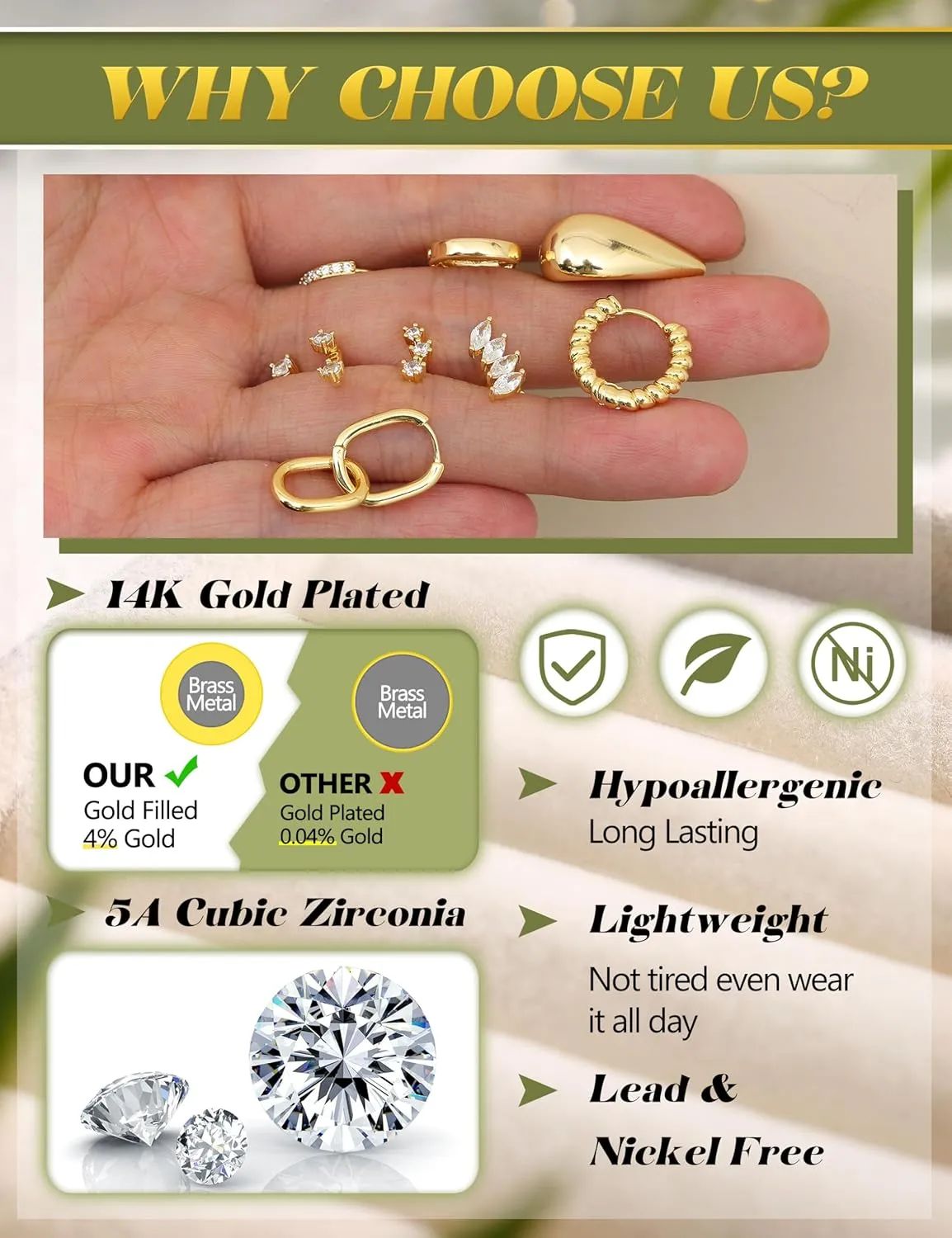 LOLIAS Small Gold Hoop Earring Stacks for Women - 14K Gold Plated Huggie Stud Hoop Earrings Hypoallergenic Stainless Steel Cartilage Earring Sets for Multiple Piercing Lightweight 9Pairs