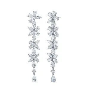 Long Floral Diamond Earrings