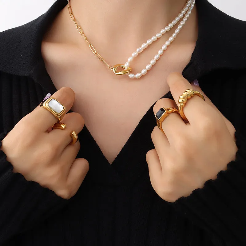 Luxurious Freshwater Pearl Necklace with Gold Plating and Titanium Steel - Chic and Durable Jewelry Accessory