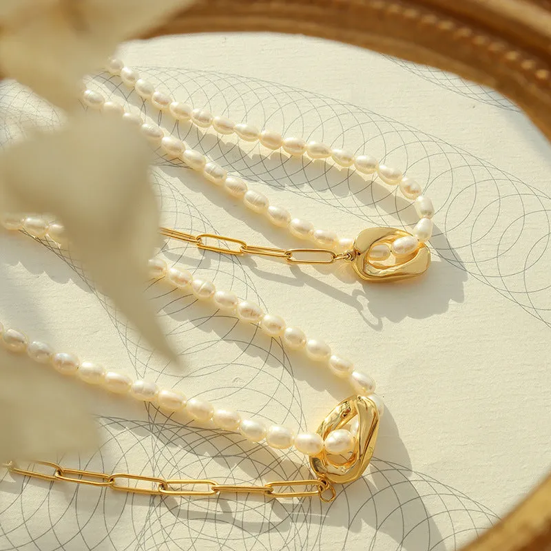 Luxurious Freshwater Pearl Necklace with Gold Plating and Titanium Steel - Chic and Durable Jewelry Accessory