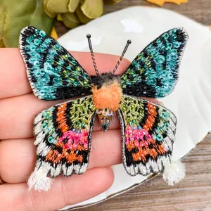 Madagascar Sunset Moth Hand Embroidered Beaded Brooch Pin