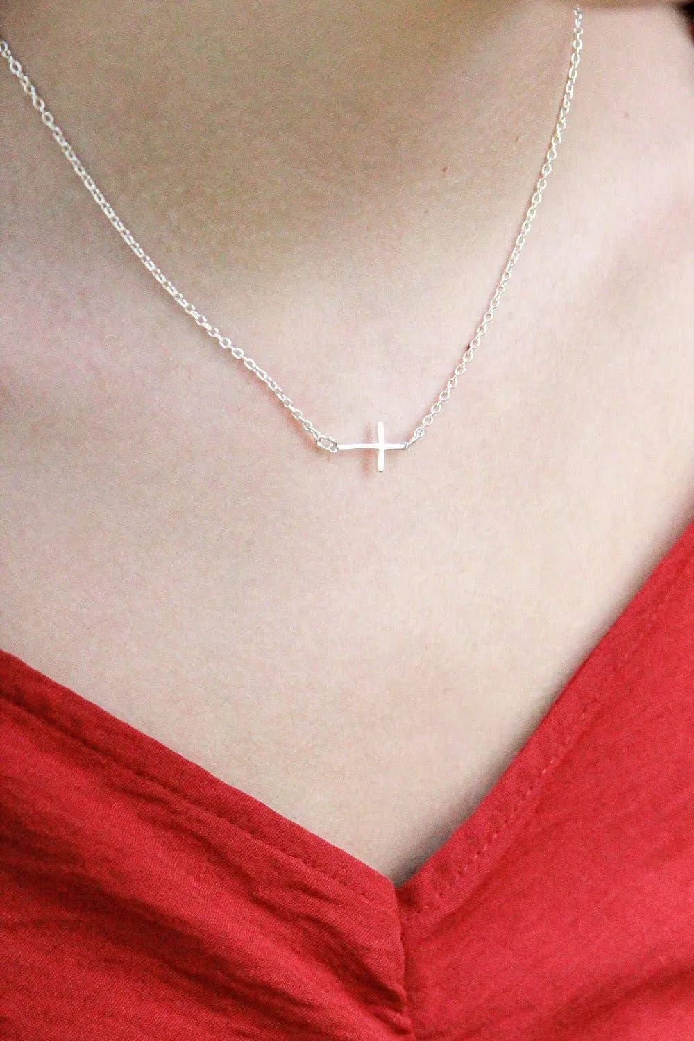 Marie Sideways Cross Necklace