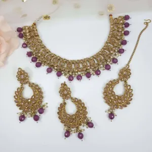 Meera Mauve Polki Bridal Necklace Set
