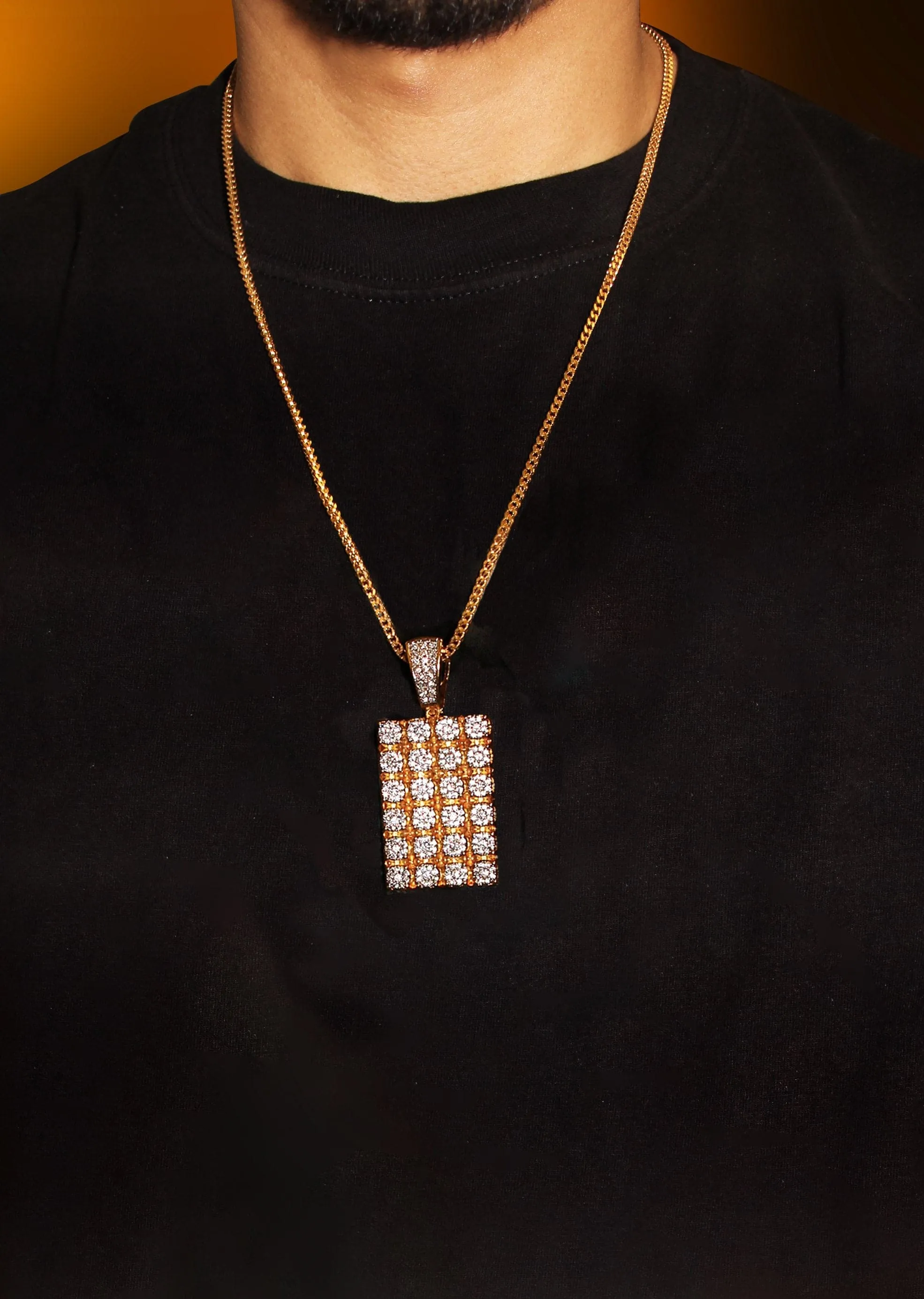 Mens Gold Plated Franco Chain & Dog Tag Pendant | Appx. 40.2 Grams
