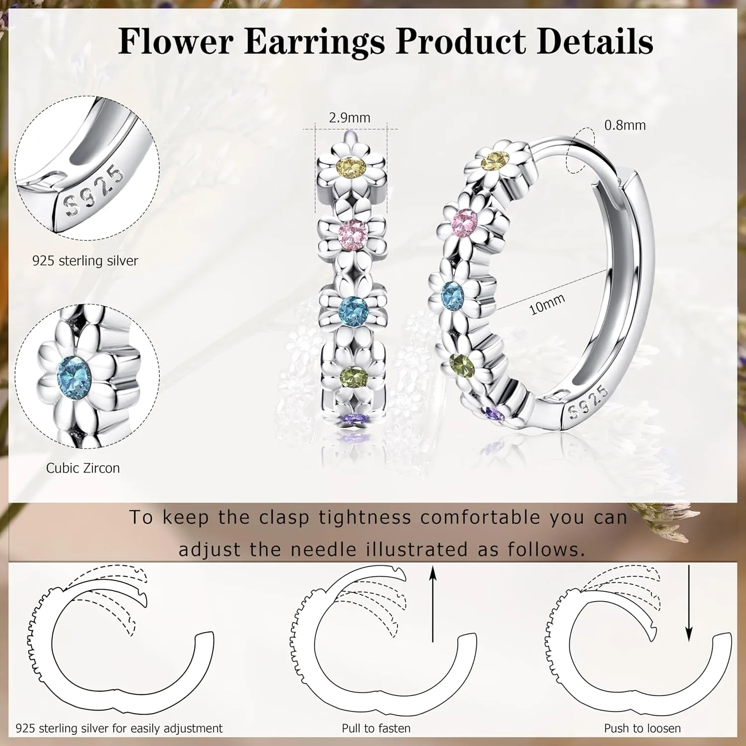 MILACOLATO 925 Sterling Silver Small Hoop Earrings for Women 14K Gold Plated Daisy Huggie Hoop Earrings Pave Rainbow Cubic Zirconia Cute Flower Hoop Earrings Hypoallergenic Earrings