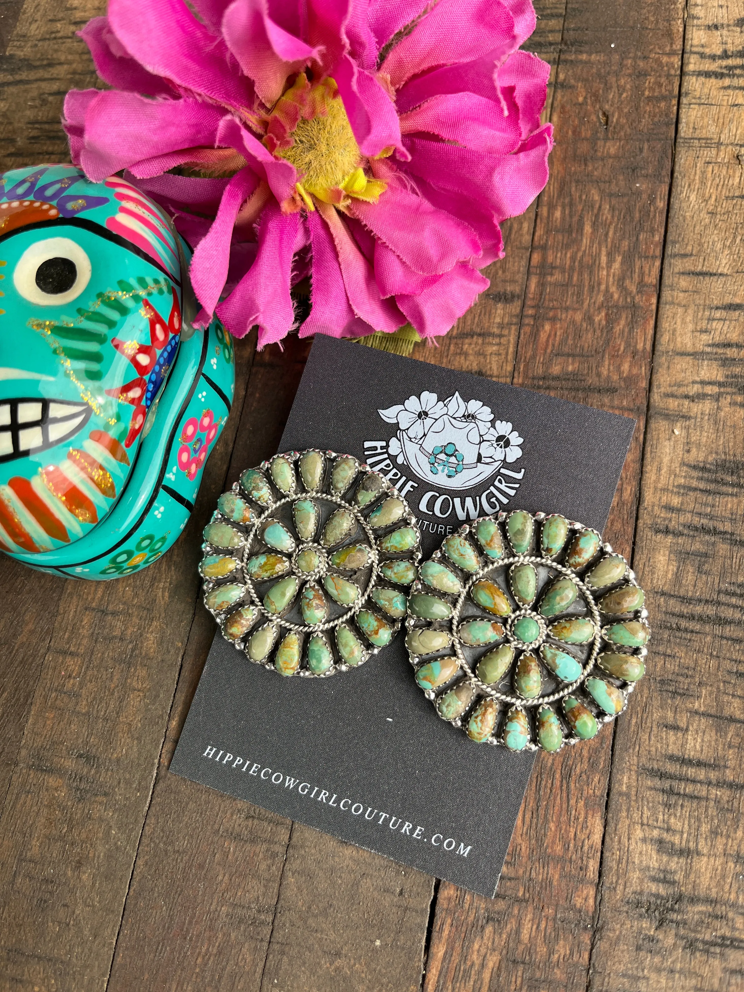 Mini Green Daisy Cluster Earrings