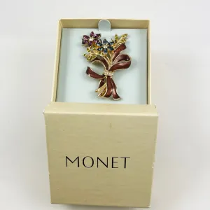 Monet Rhinestone & Enamel Floral Brooch NIB