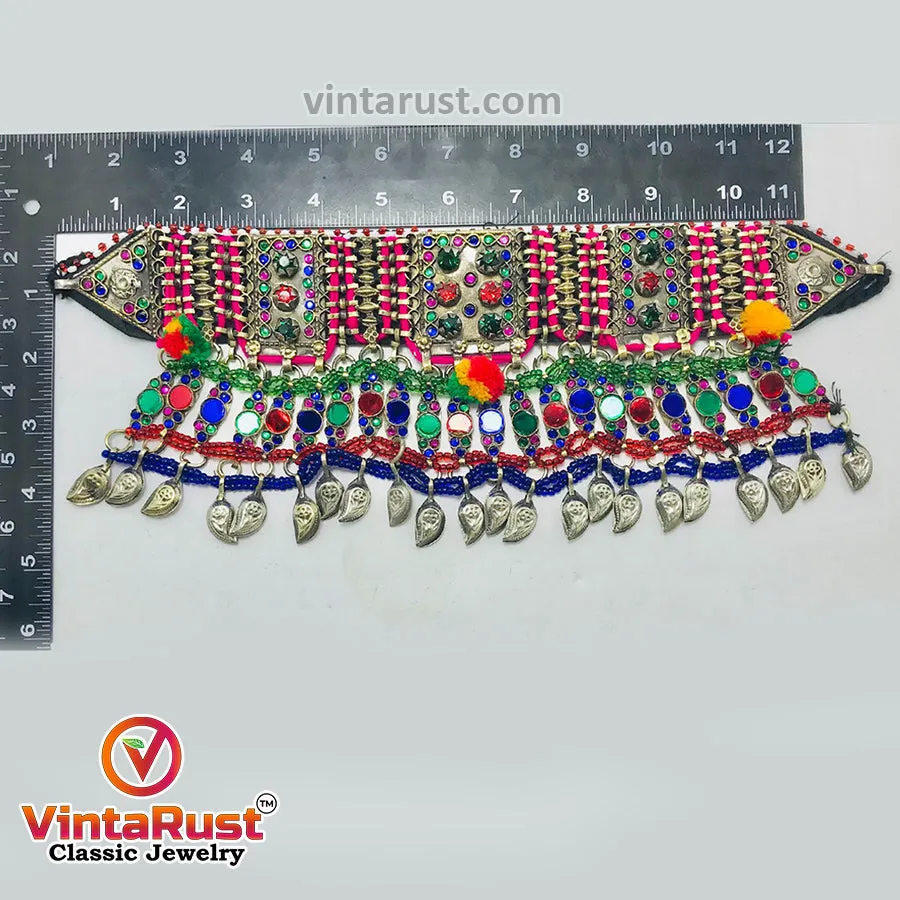 Multicolor Glass Stone Tribal Afghan Choker Necklace