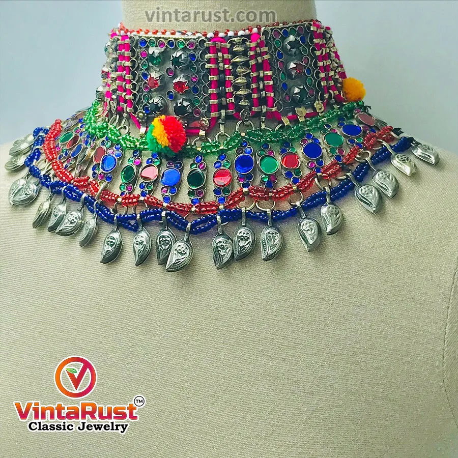 Multicolor Glass Stone Tribal Afghan Choker Necklace